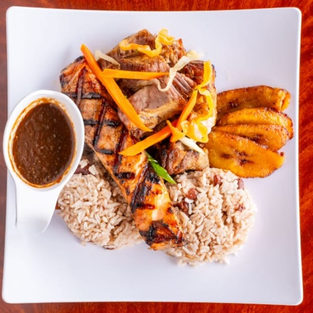 #4. Jerk Pork & Jerk Salmon Combo.